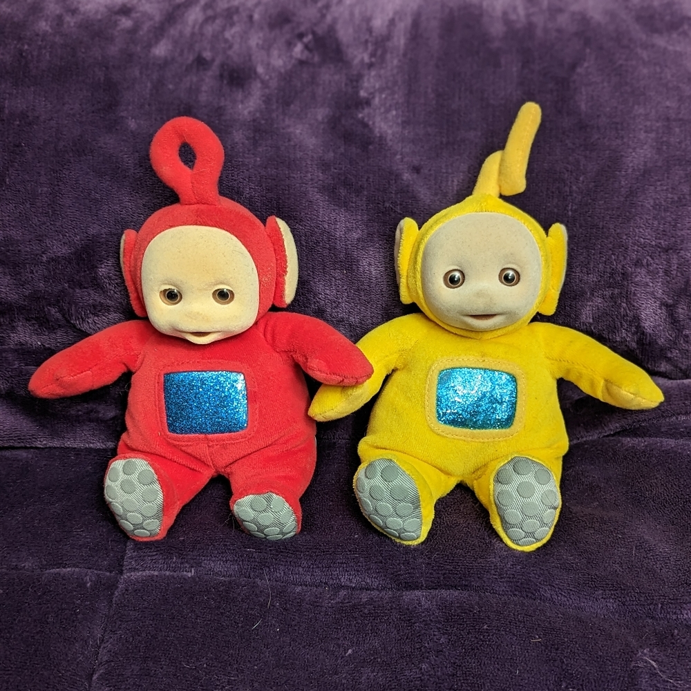 1998 Vintage Teletubbies Laa-Laa and Po bean bag plush